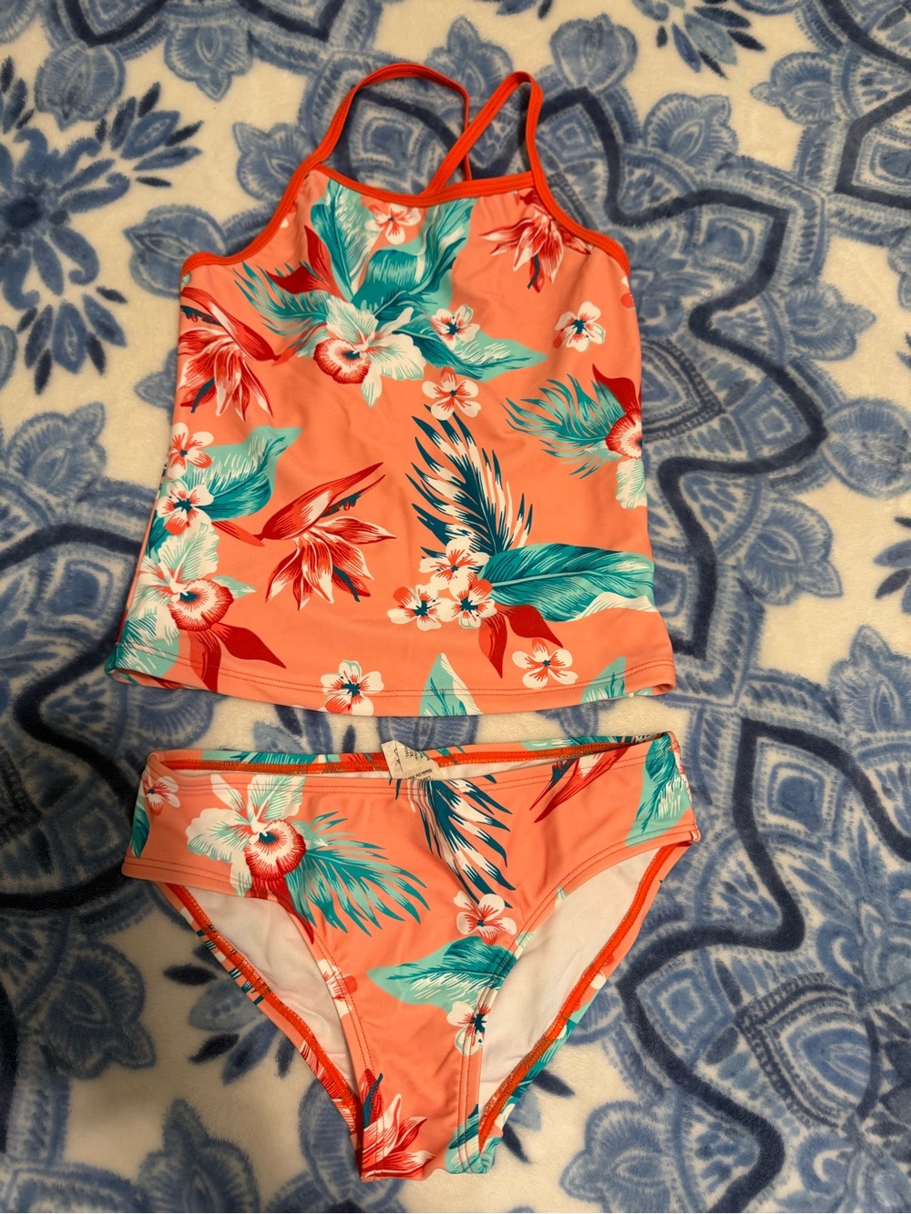 Girls' Coral Floral Tankini Swim Set size 8 NWOT